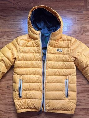 Stio Kids Yellow Hooded Puffer Coat
